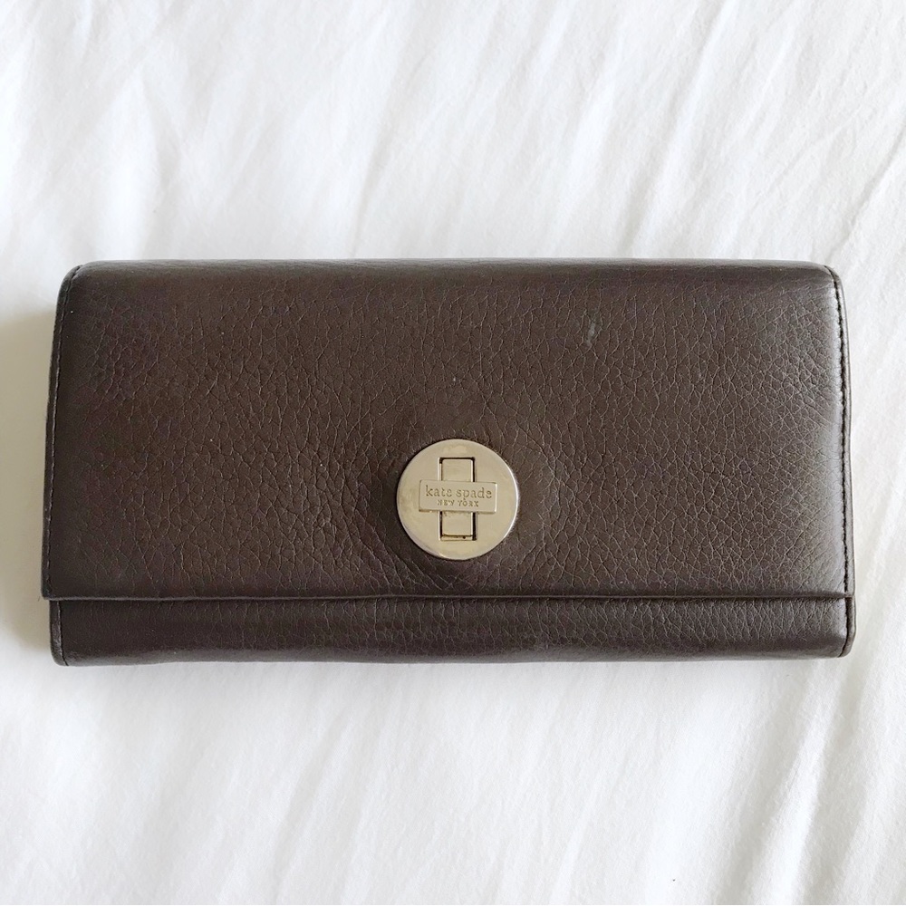 Kate Spade Leather Wallet Turnlock Brown Purple Gold Bexley
